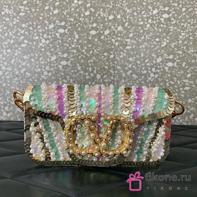Valentino Garavani Locò Small Sequined Satin Shoulder Bag Multicoloured - 20x11x5cm - 1