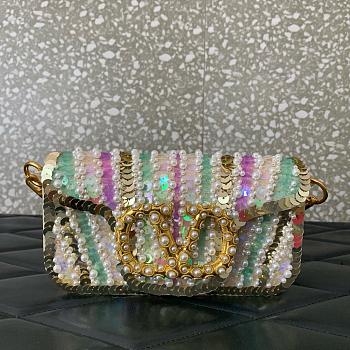 Valentino Garavani Locò Small Sequined Satin Shoulder Bag Multicoloured - 20x11x5cm