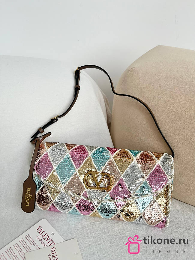 Valentino Garavani Devain Small Shoulder Bag With Rhombelle Embroidery Multicolour - 23.5x12x3cm - 1