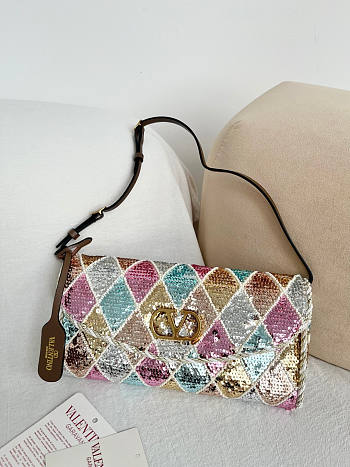 Valentino Garavani Devain Small Shoulder Bag With Rhombelle Embroidery Multicolour - 23.5x12x3cm