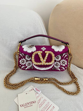 Valentino Garavani Locò Small Embroidered Shoulder Bag With Jewel Logo Purple - 20x11x5cm