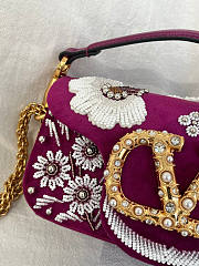 Valentino Garavani Locò Small Embroidered Shoulder Bag With Jewel Logo Purple - 20x11x5cm - 3