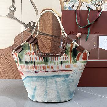 Loro Piana Gioia Shopper Cotton Ivory/Turquoise/Caramel Sugar/Sun Gold (F8EH) - 37x23x30cm