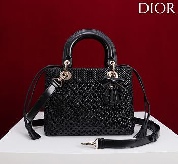Medium Lady Dior Bag Black Woven Calfskin -  24x21x12cm
