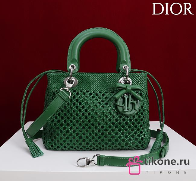 Medium Lady Dior Bag Green Woven Calfskin - 24x21x12cm - 1