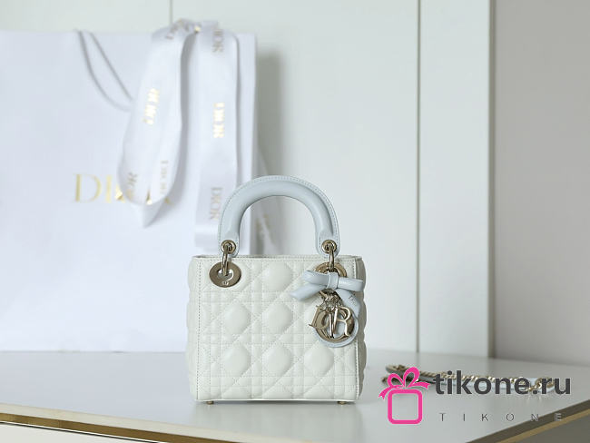 Dior Qixi Mini Lady Dior Bag with Chain Latte and Ice Blue Cannage Lambskin - 18x15x7cm - 1