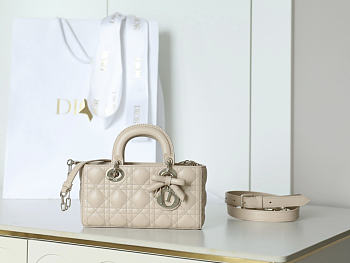 Dior Small Lady D-Joy Bag Powder Beige Cannage Lambskin Bow - 22x12x6cm
