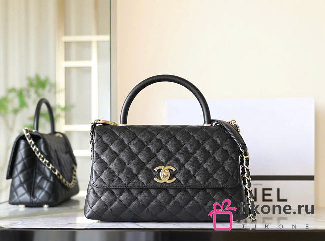 Chanel Large Flap Bag with Top Handle Grained Calfskin & Gold-Tone Metal Black A92991 - 29x18x12cm - 1
