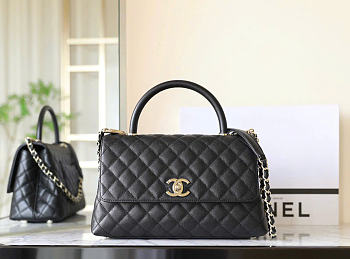 Chanel Large Flap Bag with Top Handle Grained Calfskin & Gold-Tone Metal Black A92991 - 29x18x12cm