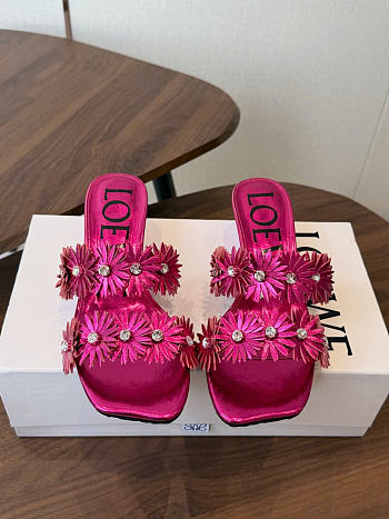Loewe x Paula'S Ibiza Calfskin Flower Heeled Sandals Pink Fuchsia 45mm 