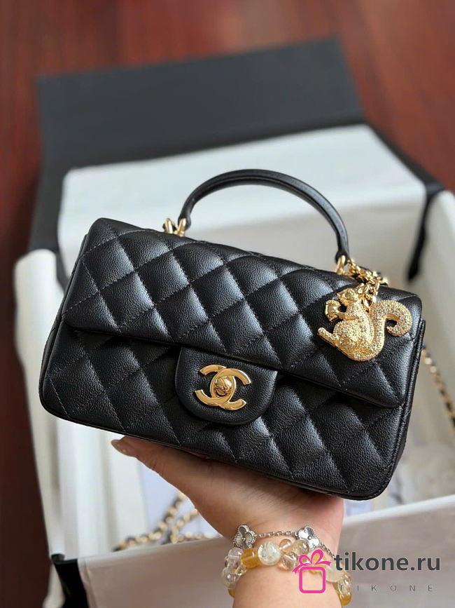 Chanel Mini Flap Top Handle White Caviar Gold Hardware With Charm - 12x20x6.5cm - 1
