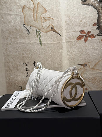 Chanel Tassel Barrel Bag White Velvet Gold Tone 