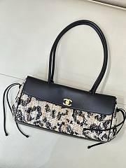 Chanel Small Shopping Bag Tweed, Mixed Fibers, Calfskin & Gold-Tone Metal  Brown, Black & White AS6288 - 32x15x11.5cm - 4