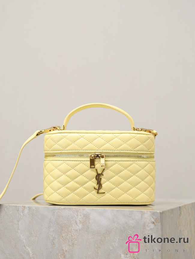 YSL Gaby Vanity Bag In Lamskin Leather Soft Lemon - 18x11x6.5cm - 1