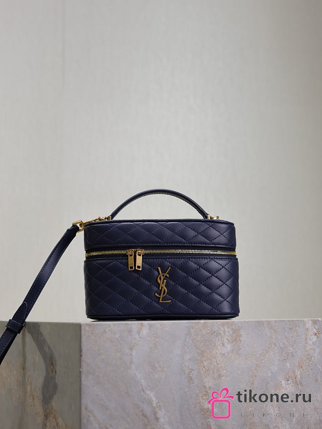 YSL Gaby Vanity Bag In Lamskin Leather Navy - 18x11x6.5cm - 1