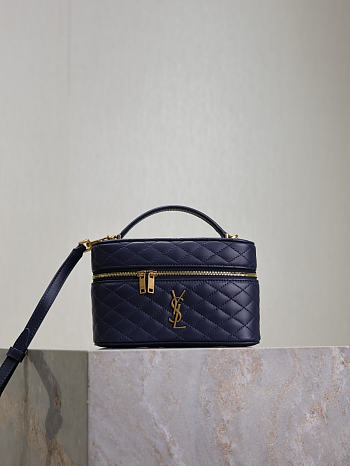 YSL Gaby Vanity Bag In Lamskin Leather Navy - 18x11x6.5cm