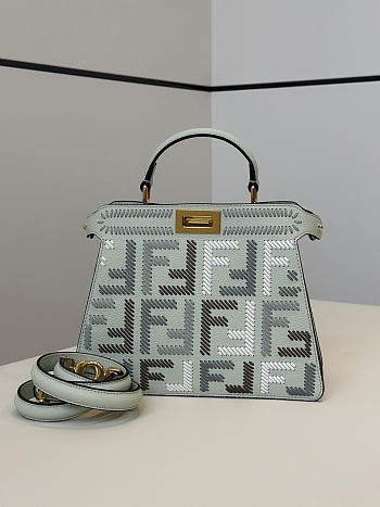 Fendi Peekaboo ISeeU Small Sago Green Leather Bag with FF Interlacing - 27x11x20cm