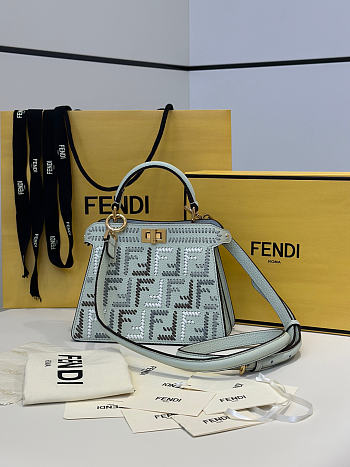 Fendi Peekaboo ISeeU Mini Sago Green Leather Bag with FF Interlacing - 20x11x15cm
