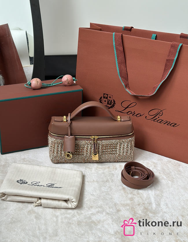 Loro Piana Extra Bag L23 Virgin Wool, Linen Pecan/Charcoal Gray/Bone/Mole/Sun Gold (F7L6) - 23x12x7cm - 1