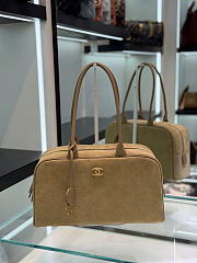 Chanel Large Bowling Bag Suede & Gold-Tone Metal Dark Beige - 35.5x19x12.5cm - 4