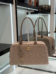 Chanel Large Bowling Bag Suede & Gold-Tone Metal Gray - 35.5x19x12.5cm - 5