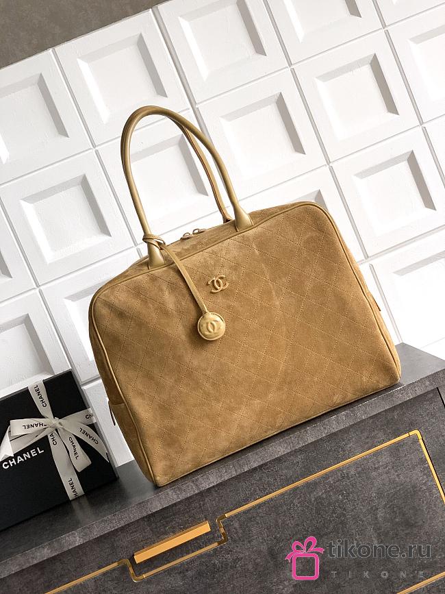 Chanel Maxi Bowling Bag Suede Calfskin, Calfskin & Gold-Tone Metal Dark Beige AS6212 -  42x32x21cm - 1
