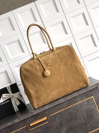 Chanel Maxi Bowling Bag Suede Calfskin, Calfskin & Gold-Tone Metal Dark Beige AS6212 -  42x32x21cm