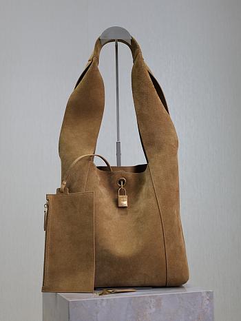 YSL Tanger Hobo Shoulder Bag Suede Biscuit Brown - 27x27x8cm