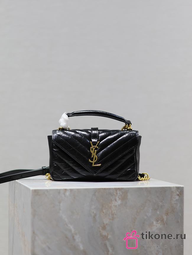 YSL College Mini In Shiny Leather Black - 20x13x3cm - 1
