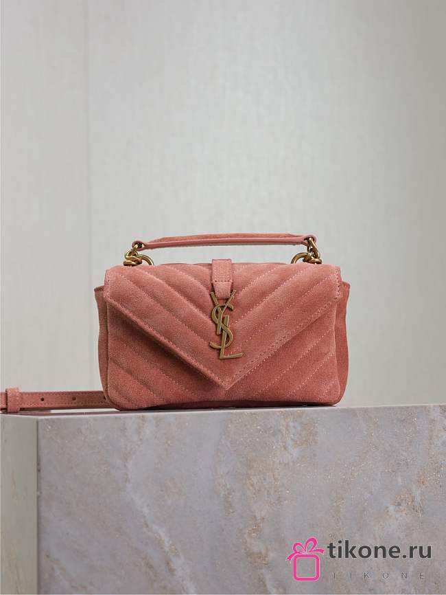 YSL College Mini Suede Crossbody Bag in Pink - 20x14x4.5cm - 1