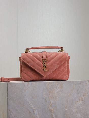YSL College Mini Suede Crossbody Bag in Pink - 20x14x4.5cm