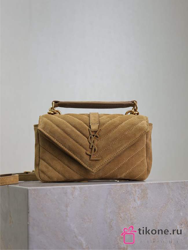 YSL College Mini Suede Crossbody Bag in Gold - 20x14x4.5cm - 1