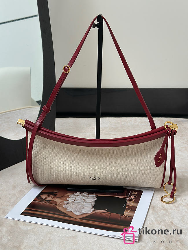 Alaia Le Click East West Medium Bag In Canvas Natural/Red - 30x14x9cm - 1