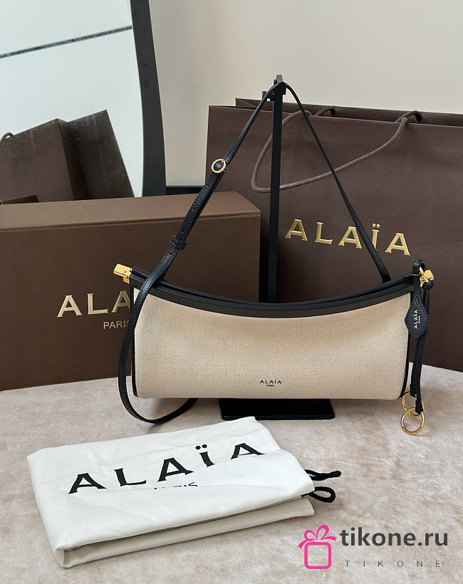 Alaia Le Click East West Medium Bag In Canvas Natural/Black - 30x14x9cm - 1