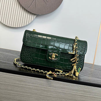 Chanel Flap Bag Crocodile Embossed Calfskin & Gold-Tone Metal Green - 22x12x4cm