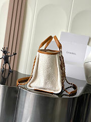 Chanel Shopping Bag Canvas, Calfskin & Gold-Tone Metal Ecru & Camel AS3257 - 19.5x17x5cm - 2