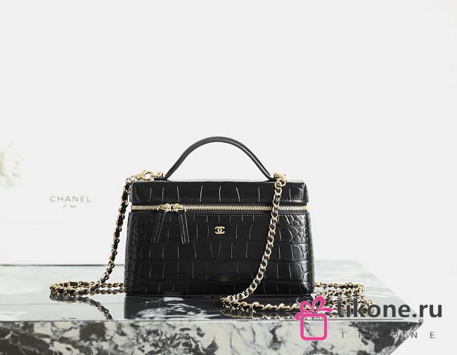 Chanel Vanity With Chain Crocodile Embossed Calfskin & Gold-Tone Metal Black - 19.5x17x5cm - 1
