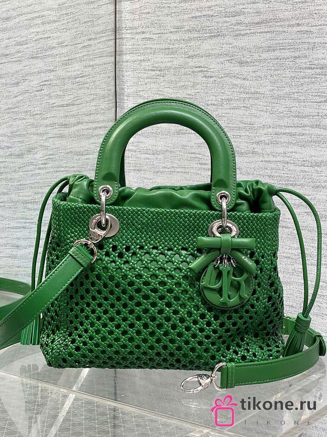 Medium Lady Dior Bag Green Woven Calfskin - 24x21x12cm - 1