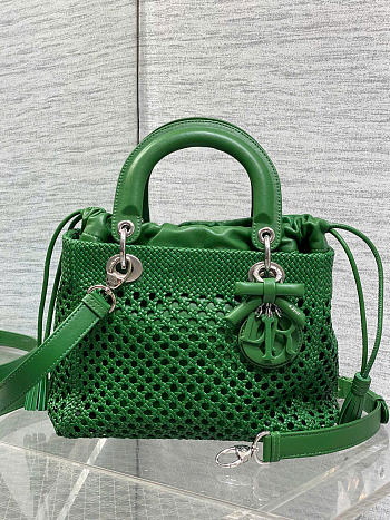 Medium Lady Dior Bag Green Woven Calfskin - 24x21x12cm