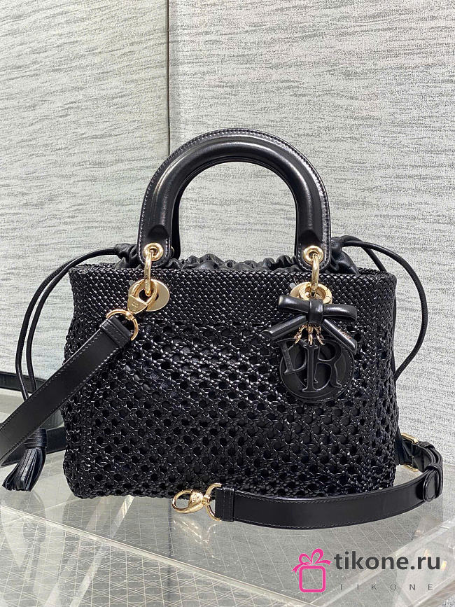 Medium Lady Dior Bag Black Woven Calfskin -  24x21x12cm - 1