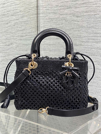 Medium Lady Dior Bag Black Woven Calfskin -  24x21x12cm