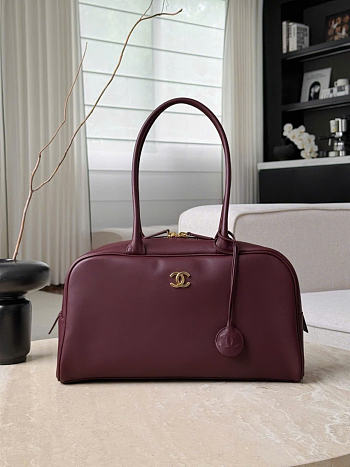 Chanel Large Bowling Bag Calfskin & Gold-Tone Metal Burgundy - 35.5x19x12.5cm