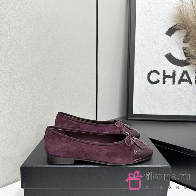 Chanel Ballet Flats Suede & Patent Calfskin Burgundy & Black - 1