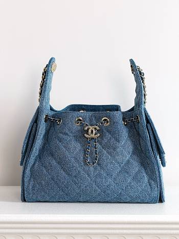 Chanel 25 Small Handbag Washed Denim & Gold-Tone Metal Blue AS5293 - 30x26x14cm
