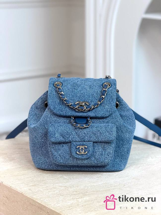 Chanel Small Backpack Washed Denim & Gold-Tone Metal Blue AS2908 - 18.5x18x12cm - 1