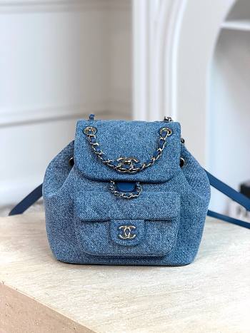 Chanel Small Backpack Washed Denim & Gold-Tone Metal Blue AS2908 - 18.5x18x12cm
