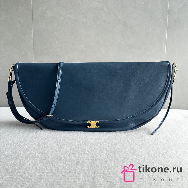 Celine Halfmoon Soft Triomphe Bag In Supple Shiny Lambskin Teal Blue - 46x19x10cm - 1