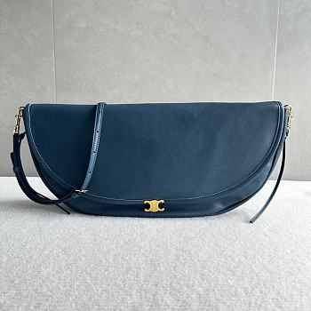 Celine Halfmoon Soft Triomphe Bag In Supple Shiny Lambskin Teal Blue - 46x19x10cm
