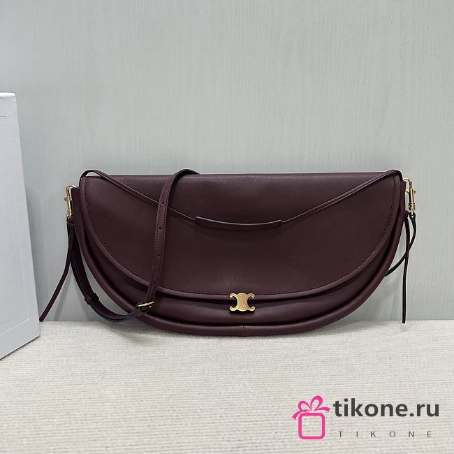 Celine Halfmoon Soft Triomphe Bag In Supple Shiny Lambskin Burgundy - 46x19x10cm - 1