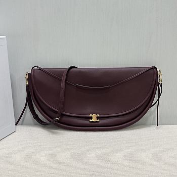 Celine Halfmoon Soft Triomphe Bag In Supple Shiny Lambskin Burgundy - 46x19x10cm